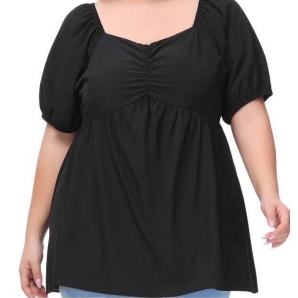 NWT Hannah Nikole Pullover Peasant Style Blouse Top Lightweight Black 18W